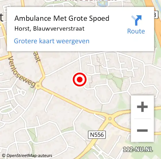 Locatie op kaart van de 112 melding: Ambulance Met Grote Spoed Naar Horst, Blauwververstraat op 10 februari 2015 20:03