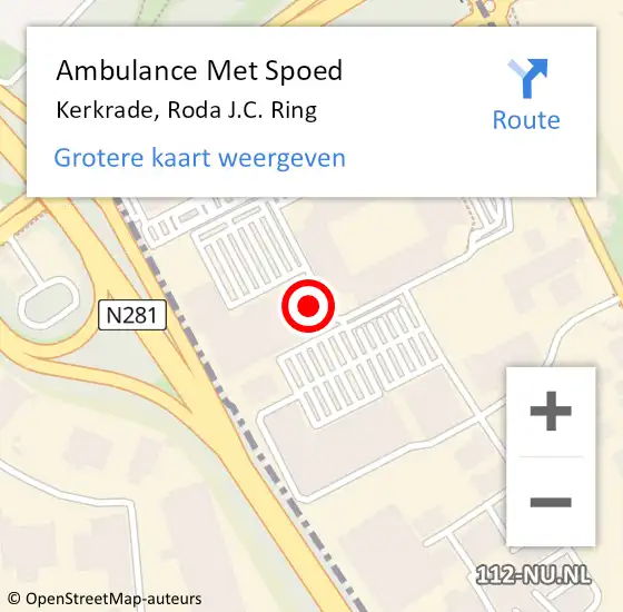 Locatie op kaart van de 112 melding: Ambulance Met Spoed Naar Kerkrade, Roda J.C. Ring op 10 februari 2015 20:04