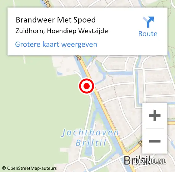 Locatie op kaart van de 112 melding: Brandweer Met Spoed Naar Zuidhorn, Hoendiep Westzijde op 10 februari 2015 20:56