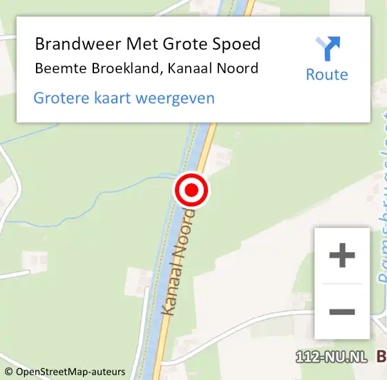 Locatie op kaart van de 112 melding: Brandweer Met Grote Spoed Naar Beemte Broekland, Kanaal Noord op 10 februari 2015 21:18