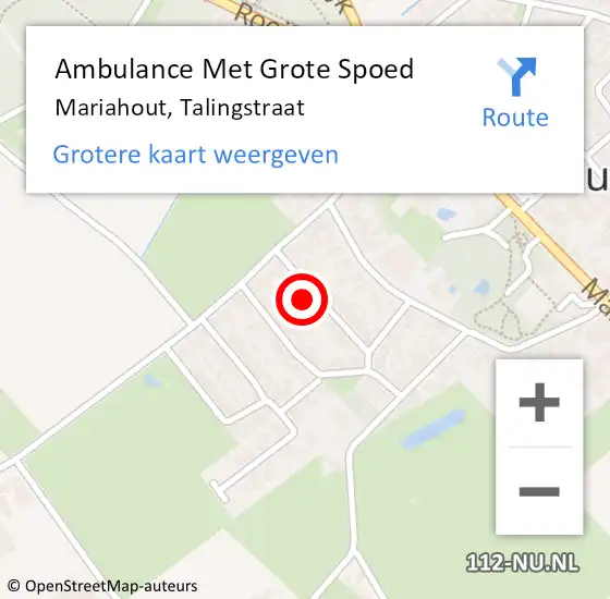 Locatie op kaart van de 112 melding: Ambulance Met Grote Spoed Naar Mariahout, Talingstraat op 10 februari 2015 22:37