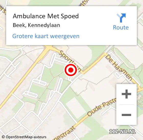 Locatie op kaart van de 112 melding: Ambulance Met Spoed Naar Beek, Kennedylaan op 10 februari 2015 22:53