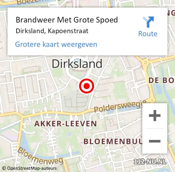 Locatie op kaart van de 112 melding: Brandweer Met Grote Spoed Naar Dirksland, Kapoenstraat op 10 februari 2015 23:29