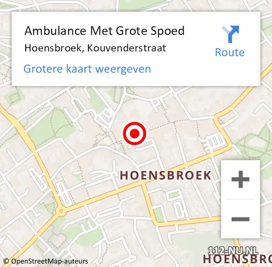 Locatie op kaart van de 112 melding: Ambulance Met Grote Spoed Naar Hoensbroek, Kouvenderstraat op 11 februari 2015 02:41