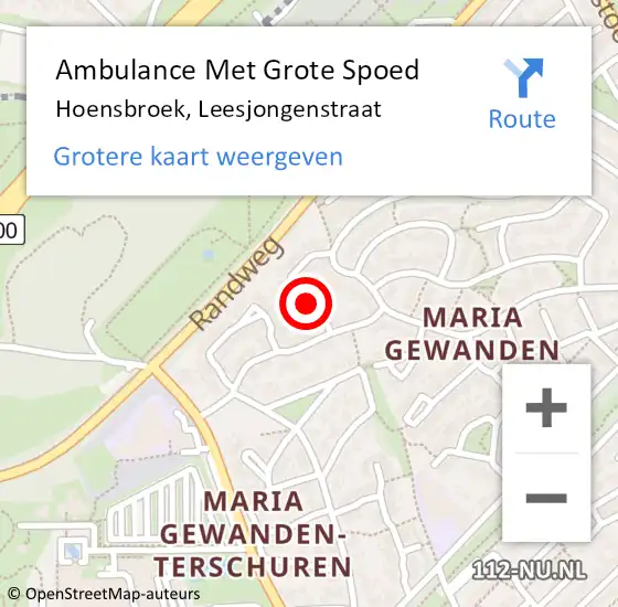 Locatie op kaart van de 112 melding: Ambulance Met Grote Spoed Naar Hoensbroek, Leesjongenstraat op 11 februari 2015 05:05