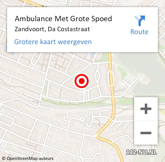 Locatie op kaart van de 112 melding: Ambulance Met Grote Spoed Naar Zandvoort, Da Costastraat op 11 februari 2015 05:19