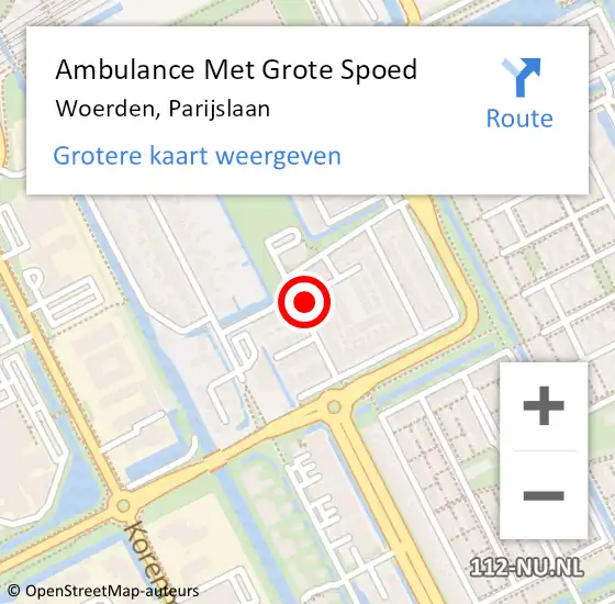 Locatie op kaart van de 112 melding: Ambulance Met Grote Spoed Naar Woerden, Parijslaan op 11 februari 2015 05:59