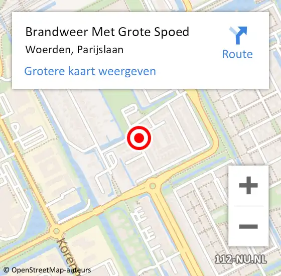 Locatie op kaart van de 112 melding: Brandweer Met Grote Spoed Naar Woerden, Parijslaan op 11 februari 2015 06:18