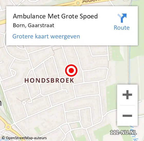 Locatie op kaart van de 112 melding: Ambulance Met Grote Spoed Naar Born, Gaarstraat op 11 februari 2015 08:19