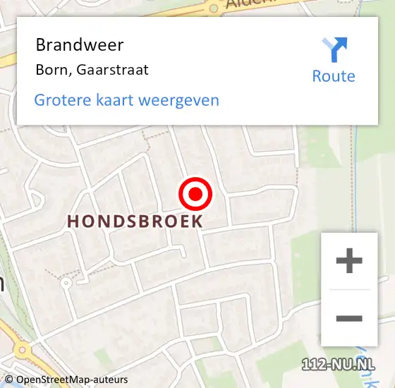 Locatie op kaart van de 112 melding: Brandweer Born, Gaarstraat op 11 februari 2015 08:32