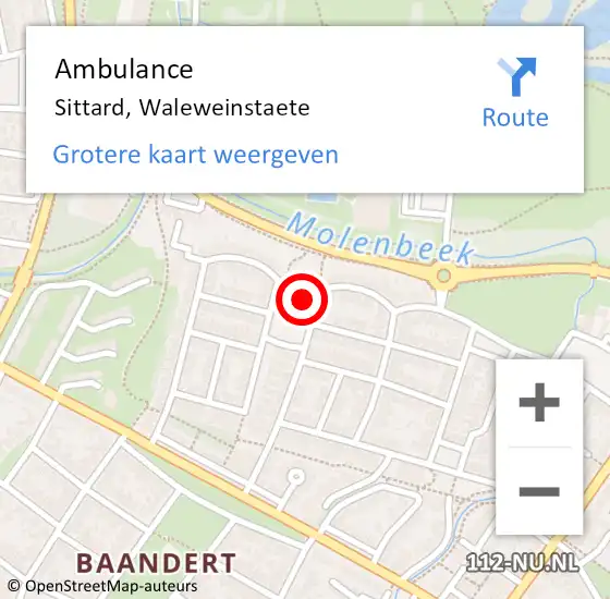 Locatie op kaart van de 112 melding: Ambulance Sittard, Waleweinstaete op 11 februari 2015 10:05