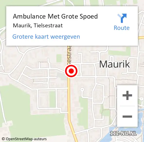 Locatie op kaart van de 112 melding: Ambulance Met Grote Spoed Naar Maurik, Tielsestraat op 11 februari 2015 11:25