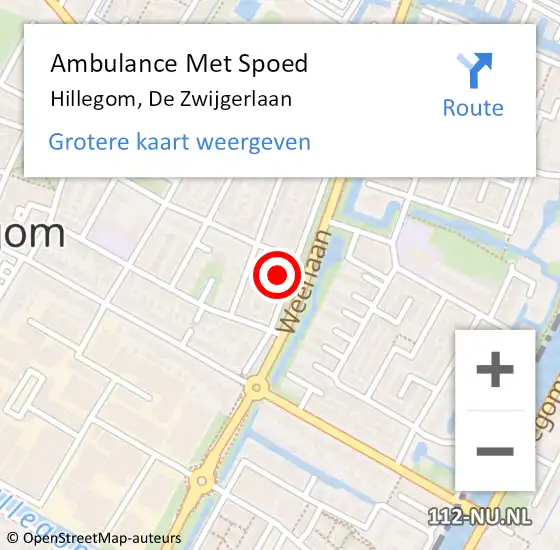 Locatie op kaart van de 112 melding: Ambulance Met Spoed Naar Hillegom, De Zwijgerlaan op 29 oktober 2013 13:46