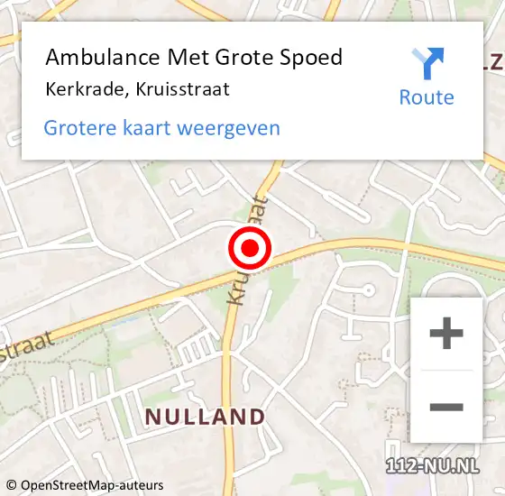 Locatie op kaart van de 112 melding: Ambulance Met Grote Spoed Naar Kerkrade, Kruisstraat op 11 februari 2015 13:14