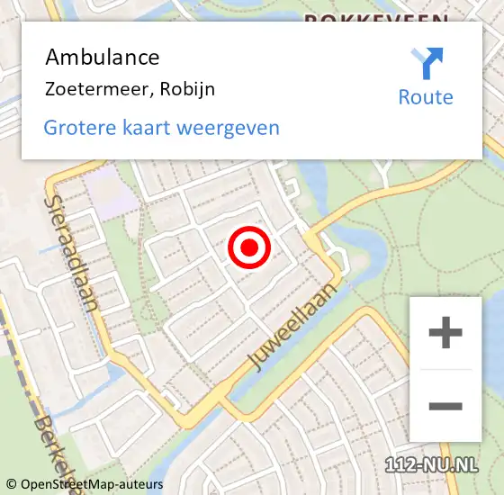 Locatie op kaart van de 112 melding: Ambulance Zoetermeer, Robijn op 11 februari 2015 13:19