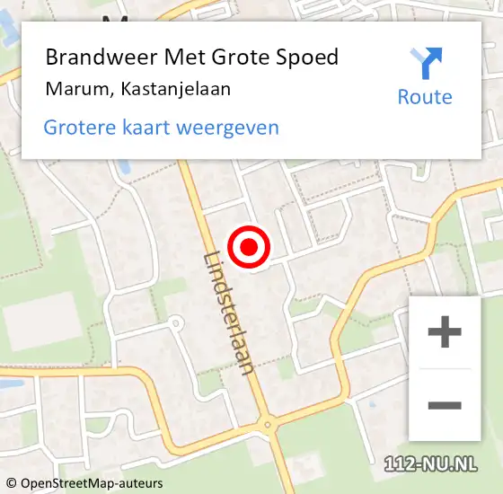 Locatie op kaart van de 112 melding: Brandweer Met Grote Spoed Naar Marum, Kastanjelaan op 11 februari 2015 13:55