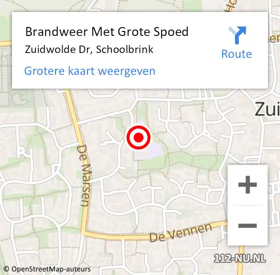 Locatie op kaart van de 112 melding: Brandweer Met Grote Spoed Naar Zuidwolde Dr, Schoolbrink op 11 februari 2015 14:59