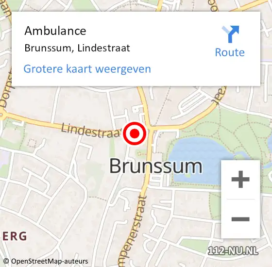 Locatie op kaart van de 112 melding: Ambulance Brunssum, Lindestraat op 11 februari 2015 16:11