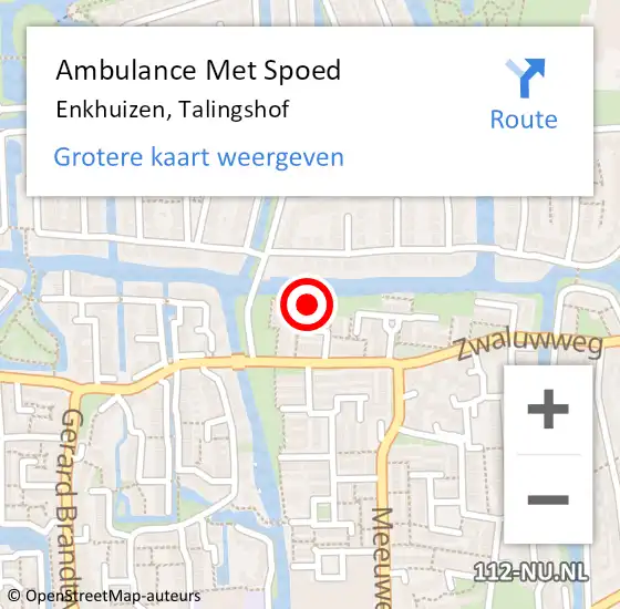 Locatie op kaart van de 112 melding: Ambulance Met Spoed Naar Enkhuizen, Talingshof op 11 februari 2015 16:44