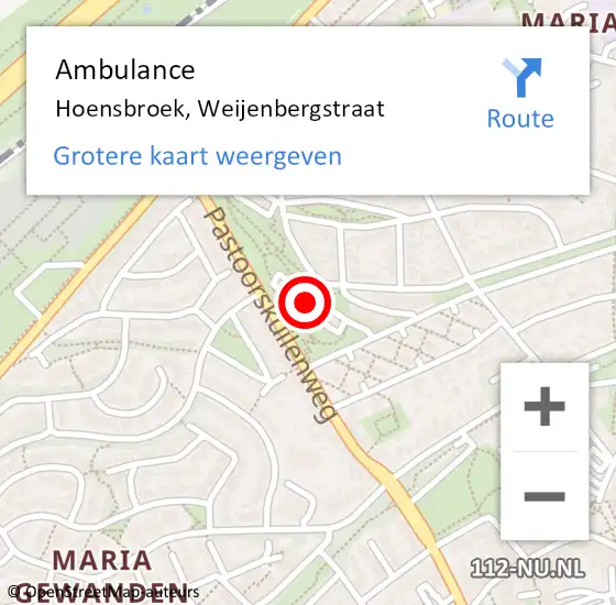 Locatie op kaart van de 112 melding: Ambulance Hoensbroek, Weijenbergstraat op 11 februari 2015 16:52