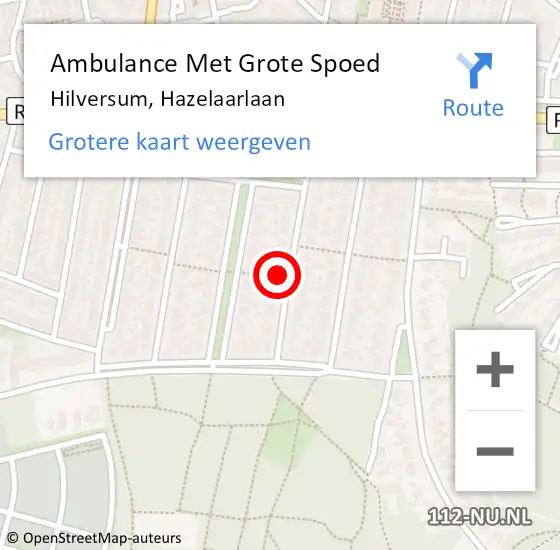 Locatie op kaart van de 112 melding: Ambulance Met Grote Spoed Naar Hilversum, Hazelaarlaan op 11 februari 2015 17:32