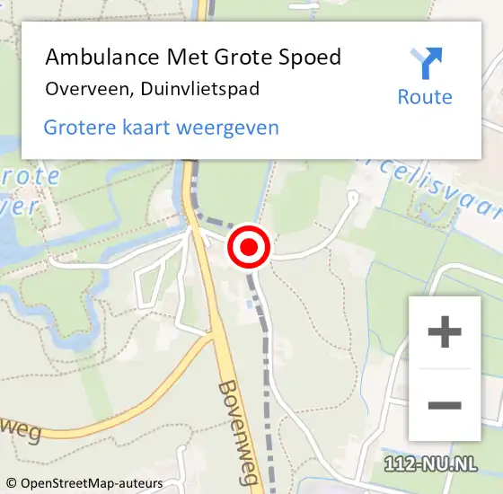 Locatie op kaart van de 112 melding: Ambulance Met Grote Spoed Naar Overveen, Duinvlietspad op 11 februari 2015 18:01