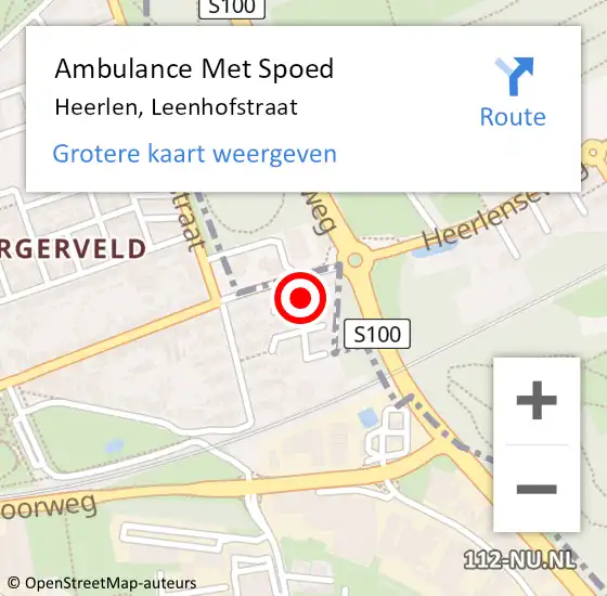 Locatie op kaart van de 112 melding: Ambulance Met Spoed Naar Heerlen, Leenhofstraat op 11 februari 2015 18:14