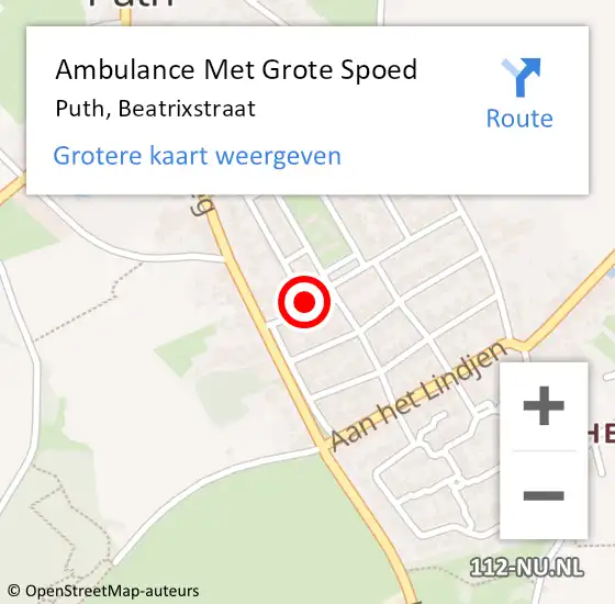 Locatie op kaart van de 112 melding: Ambulance Met Grote Spoed Naar Puth, Beatrixstraat op 11 februari 2015 19:12