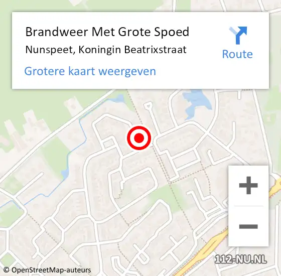 Locatie op kaart van de 112 melding: Brandweer Met Grote Spoed Naar Nunspeet, Koningin Beatrixstraat op 11 februari 2015 20:30