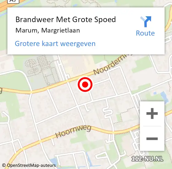 Locatie op kaart van de 112 melding: Brandweer Met Grote Spoed Naar Marum, Margrietlaan op 11 februari 2015 21:13