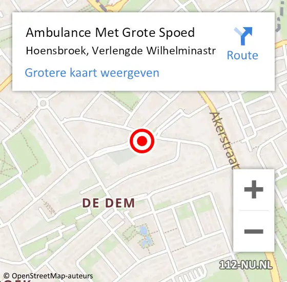 Locatie op kaart van de 112 melding: Ambulance Met Grote Spoed Naar Hoensbroek, Verlengde Wilhelminastr op 11 februari 2015 22:26