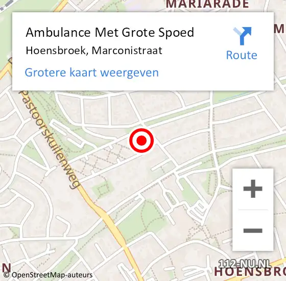 Locatie op kaart van de 112 melding: Ambulance Met Grote Spoed Naar Hoensbroek, Marconistraat op 11 februari 2015 23:27