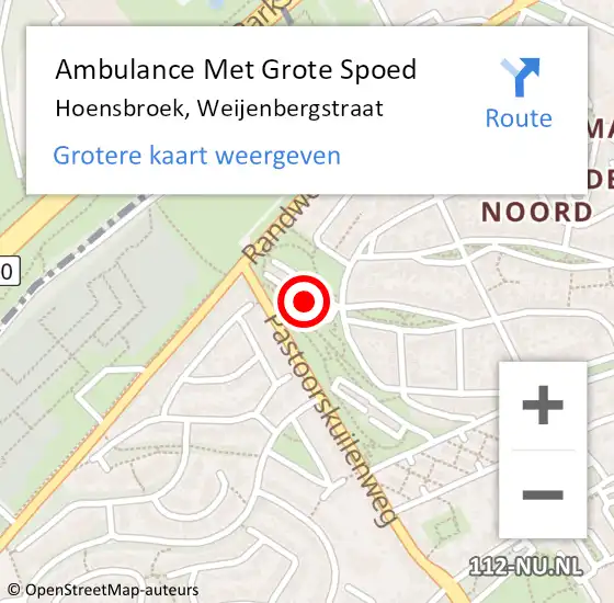 Locatie op kaart van de 112 melding: Ambulance Met Grote Spoed Naar Hoensbroek, Weijenbergstraat op 12 februari 2015 02:41