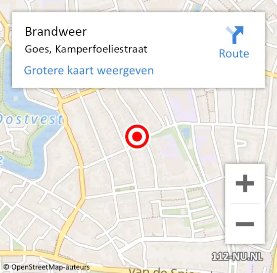 Locatie op kaart van de 112 melding: Brandweer Goes, Kamperfoeliestraat op 12 februari 2015 05:44