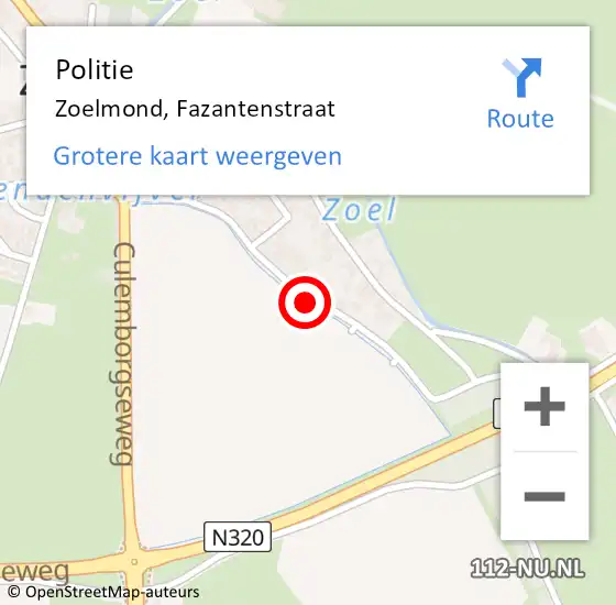 Locatie op kaart van de 112 melding: Politie Zoelmond, Fazantenstraat op 12 februari 2015 07:30