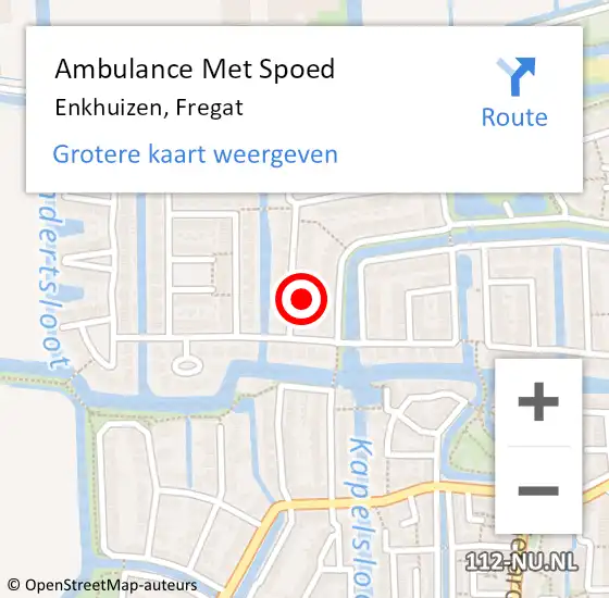 Locatie op kaart van de 112 melding: Ambulance Met Spoed Naar Enkhuizen, Fregat op 12 februari 2015 08:10