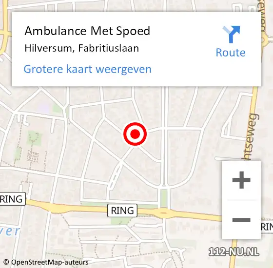Locatie op kaart van de 112 melding: Ambulance Met Spoed Naar Hilversum, Fabritiuslaan op 12 februari 2015 08:26