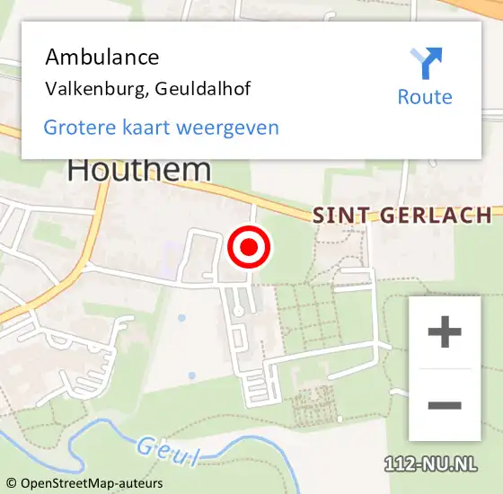 Locatie op kaart van de 112 melding: Ambulance Valkenburg, Geuldalhof op 12 februari 2015 09:40