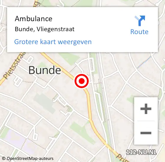 Locatie op kaart van de 112 melding: Ambulance Bunde, Vliegenstraat op 12 februari 2015 10:13