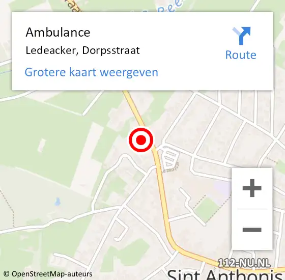 Locatie op kaart van de 112 melding: Ambulance Ledeacker, Dorpsstraat op 12 februari 2015 10:21