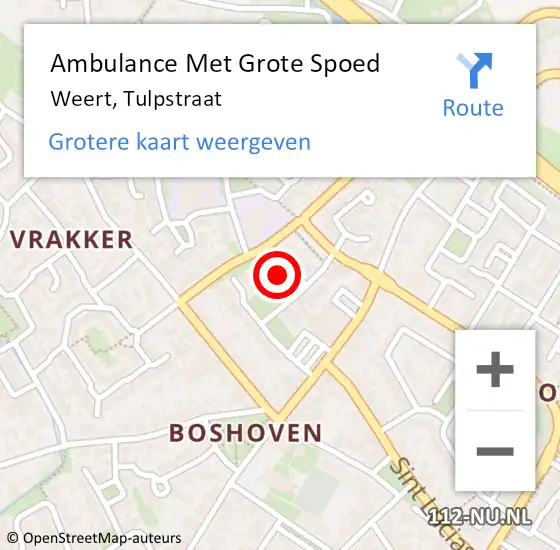 Locatie op kaart van de 112 melding: Ambulance Met Grote Spoed Naar Weert, Tulpstraat op 12 februari 2015 10:25