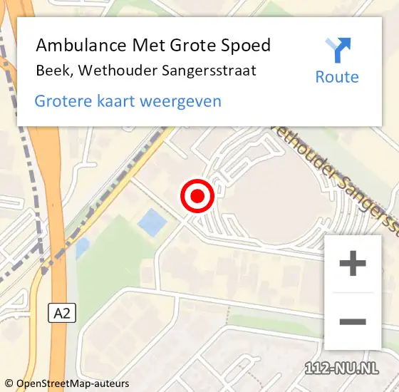 Locatie op kaart van de 112 melding: Ambulance Met Grote Spoed Naar Beek, Wethouder Sangersstraat op 12 februari 2015 11:08