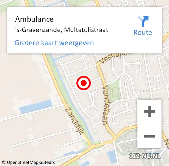 Locatie op kaart van de 112 melding: Ambulance 's-Gravenzande, Multatulistraat op 12 februari 2015 11:34