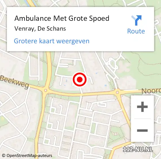 Locatie op kaart van de 112 melding: Ambulance Met Grote Spoed Naar Venray, De Schans op 12 februari 2015 12:14