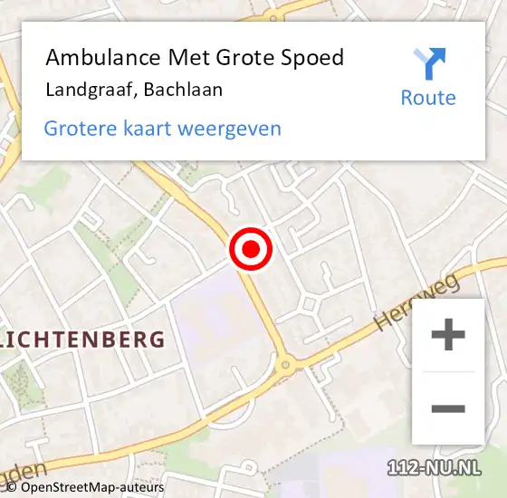 Locatie op kaart van de 112 melding: Ambulance Met Grote Spoed Naar Landgraaf, Bachlaan op 12 februari 2015 13:13