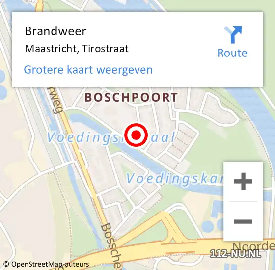 Locatie op kaart van de 112 melding: Brandweer Maastricht, Tirostraat op 12 februari 2015 14:24