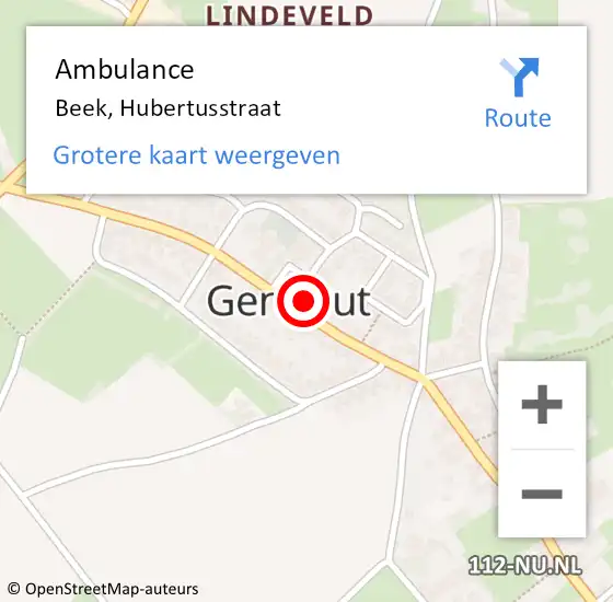 Locatie op kaart van de 112 melding: Ambulance Beek, Hubertusstraat op 12 februari 2015 15:11