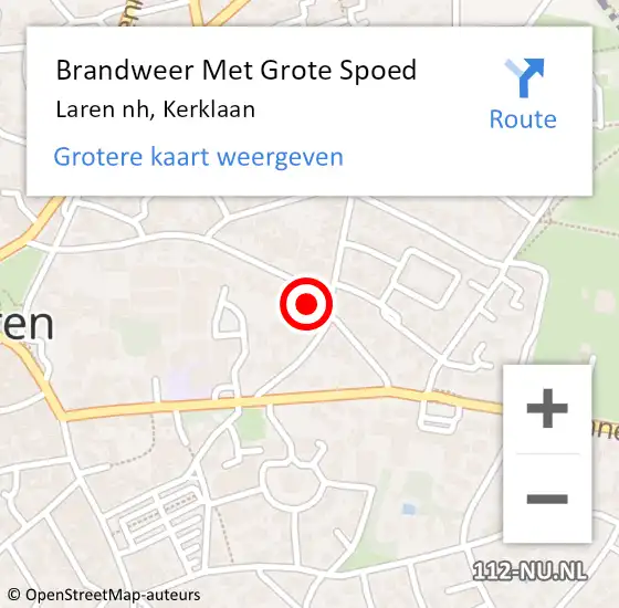 Locatie op kaart van de 112 melding: Brandweer Met Grote Spoed Naar Laren nh, Kerklaan op 12 februari 2015 15:28