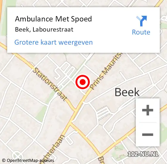 Locatie op kaart van de 112 melding: Ambulance Met Spoed Naar Beek, Labourestraat op 12 februari 2015 15:35