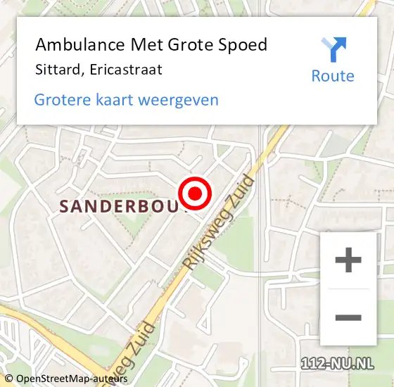 Locatie op kaart van de 112 melding: Ambulance Met Grote Spoed Naar Sittard, Ericastraat op 12 februari 2015 16:12